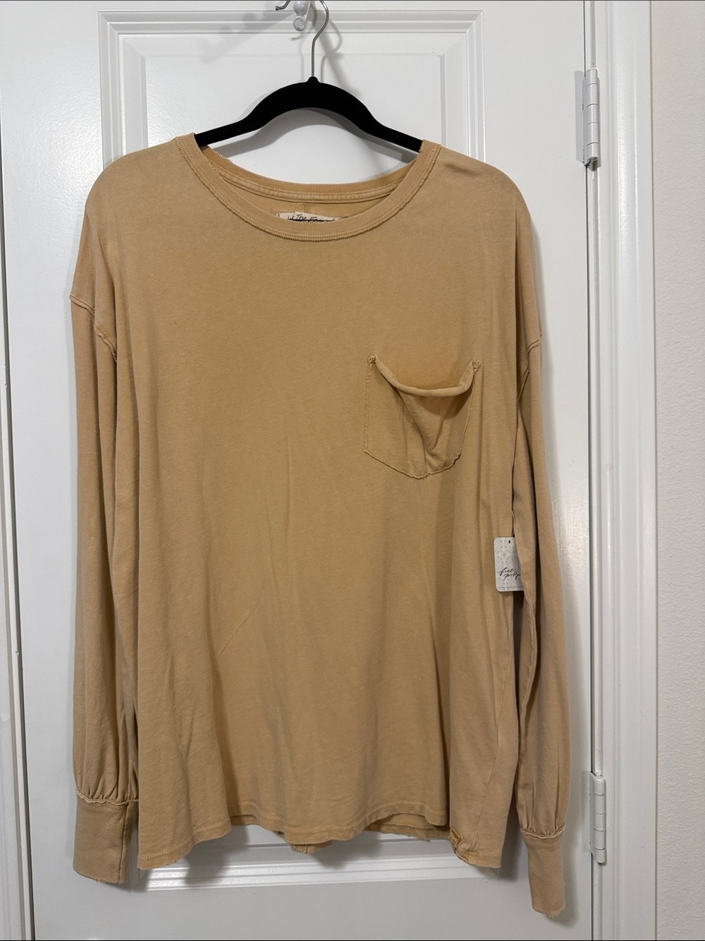 Free People We the Free Fade Into You Long Sleeve Pocket Tee in Camel Tan NWT MD